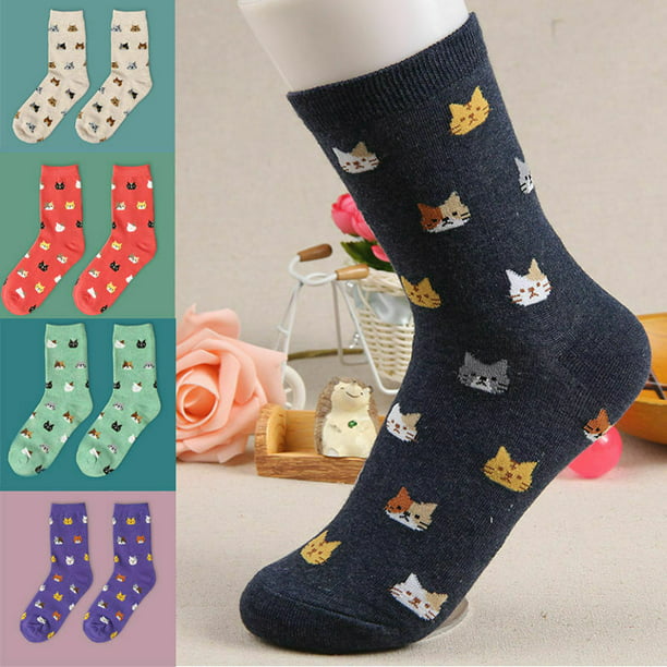 Soft Autumn Winter Cat Printed Embroidery Cotton Socks Warm Socks Casual